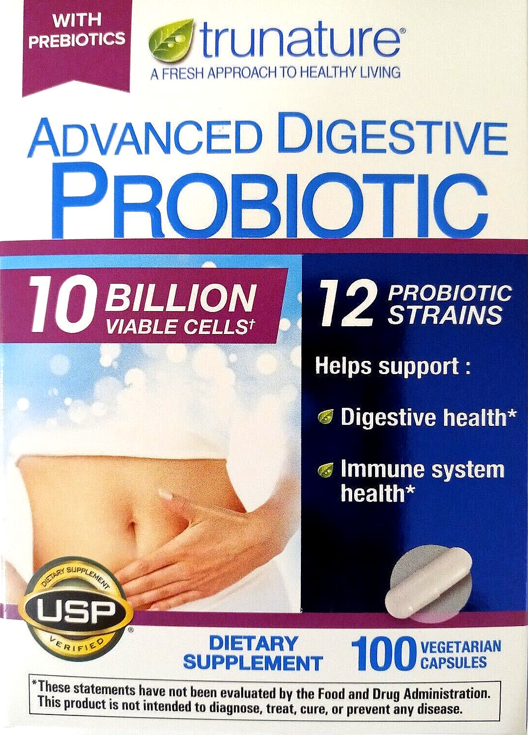 trunature ADVANCED DIGESTIVE PROBIOTIC (10 Billion cells) 100 Caps EXP 08/2025