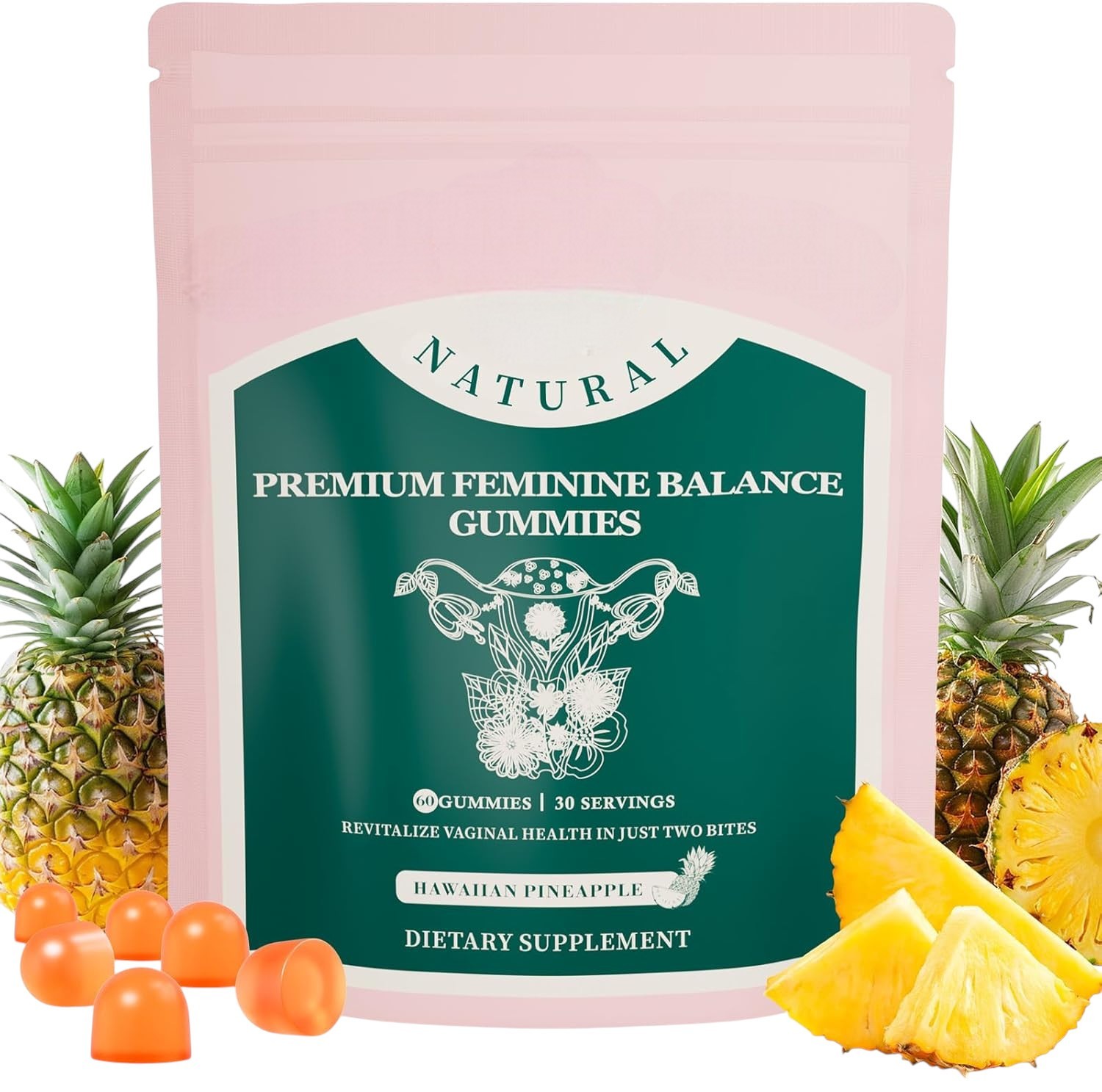 Feminine Wellness Gummies – Pineapple Flavor, 60 Count, Vegan & Gluten-Free