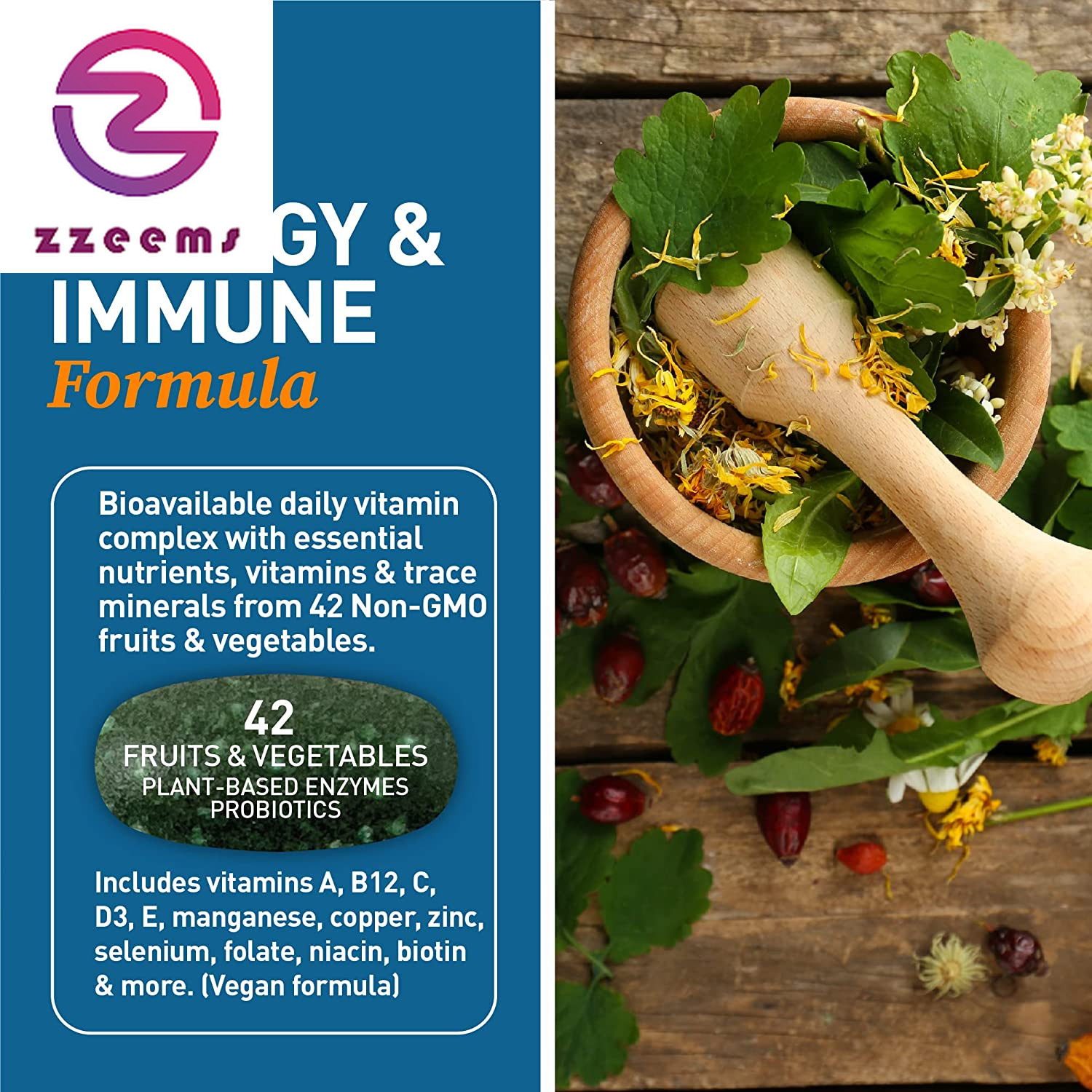 Adult Multivitamin for Women & Men, Energy & Immune Support from 42 Fruits & Veg