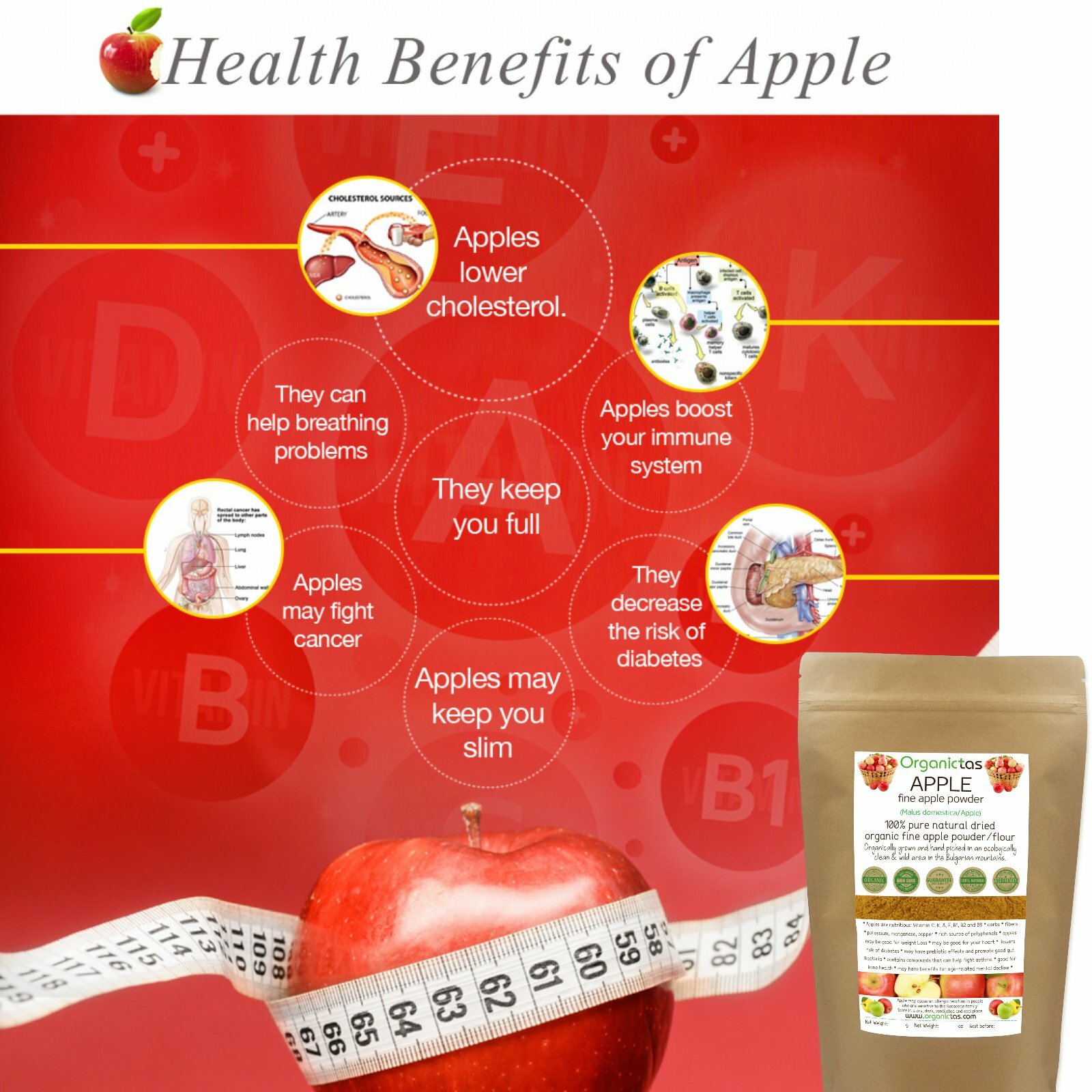 Pure Organic Apple Powder, 100% Natural Vitamin, Mineral & Antioxidant Source