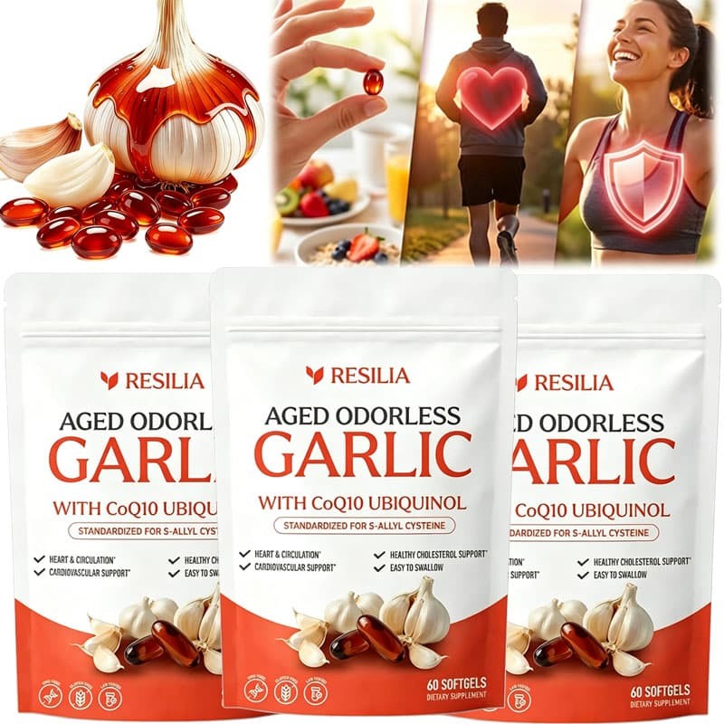20x Resilia Garlic Extract 600mg Softgels (60 Count) Odorless Aged Garlic Extra