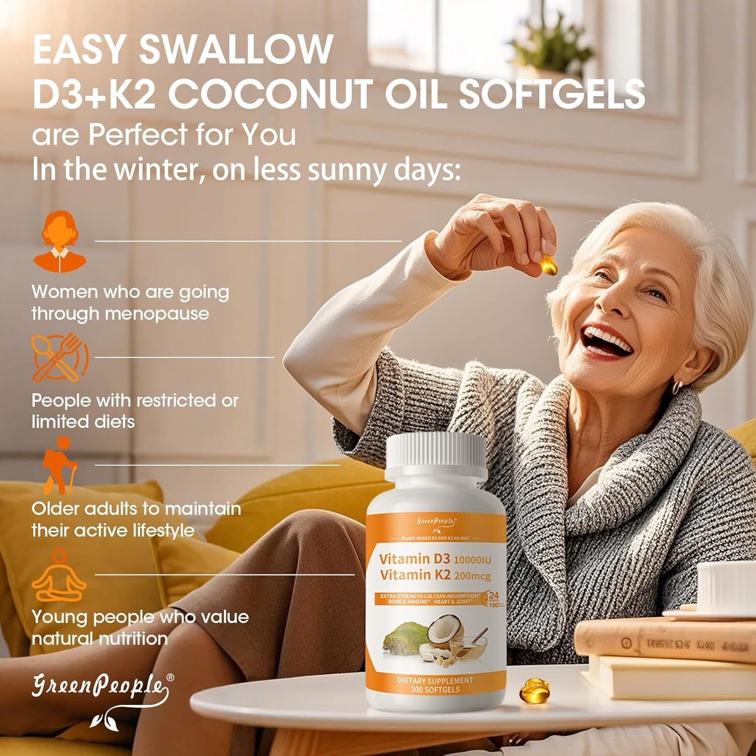 Vitamin D3 5000/10,000 IU + K2 MK-7 200 mcg, 120/300/600 Softgels