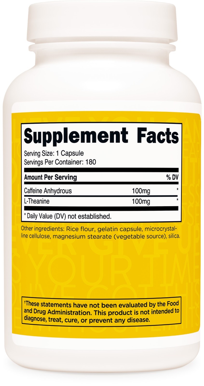 TransformHQ Caffeine & L-Theanine (100mg Each) 180 Caps – Gluten Free, Non-GMO