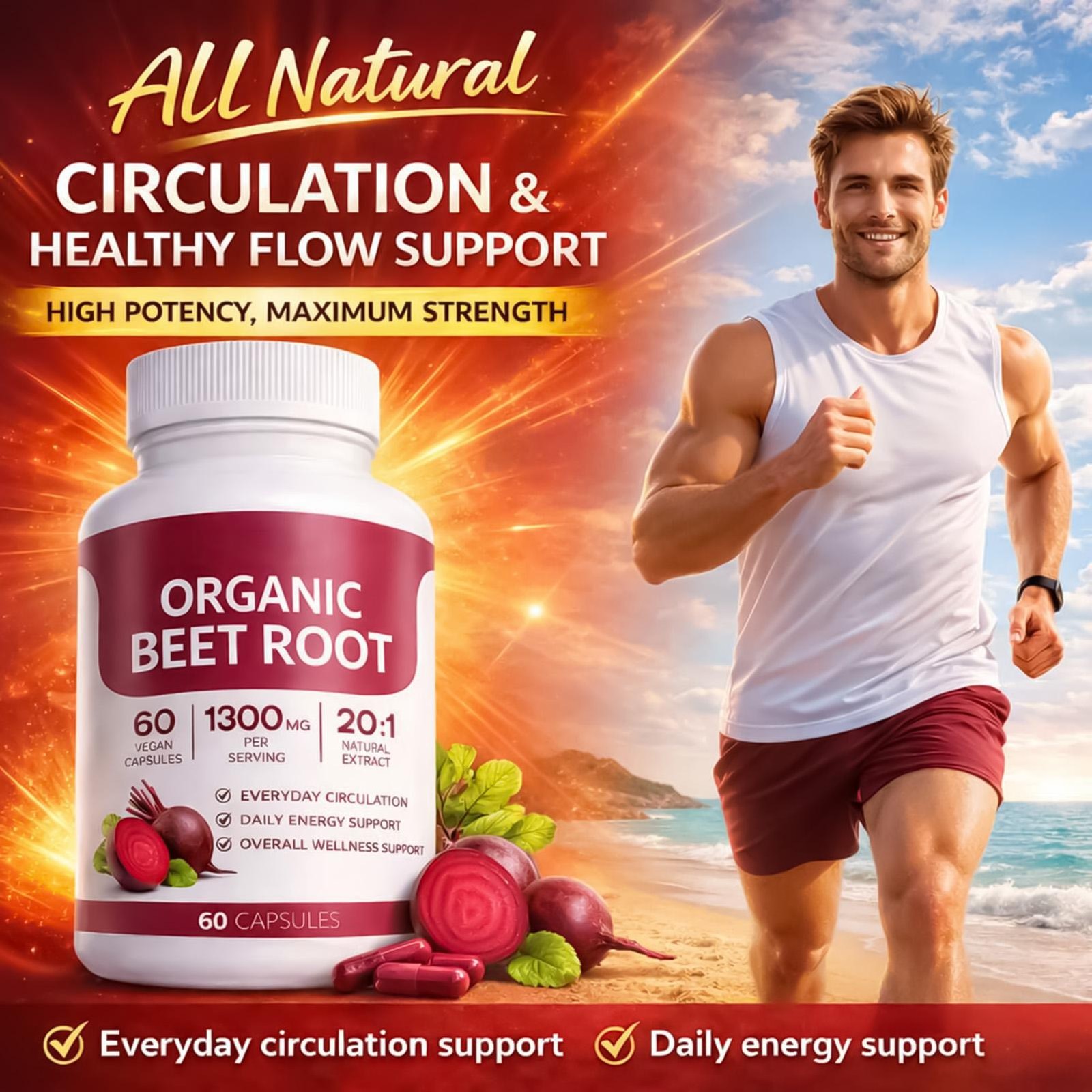 Beet Organic Root Capsules , Purely Natural , Supports Circulatory Wellness