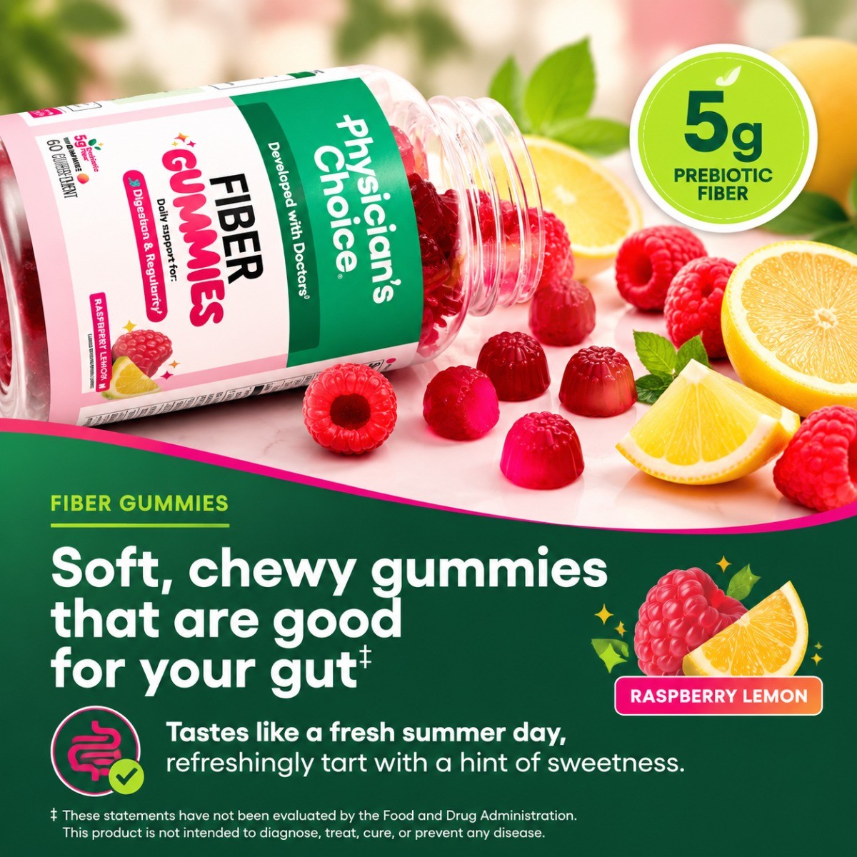 Physician’s Choice Fiber Gummies Gut & Digestion Support Raspberry Lemon