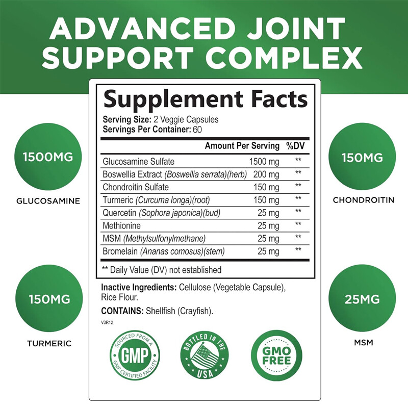 Glucosamine Chondroitin 2100mg – Turmeric, MSM – Triple Strength Joint Support