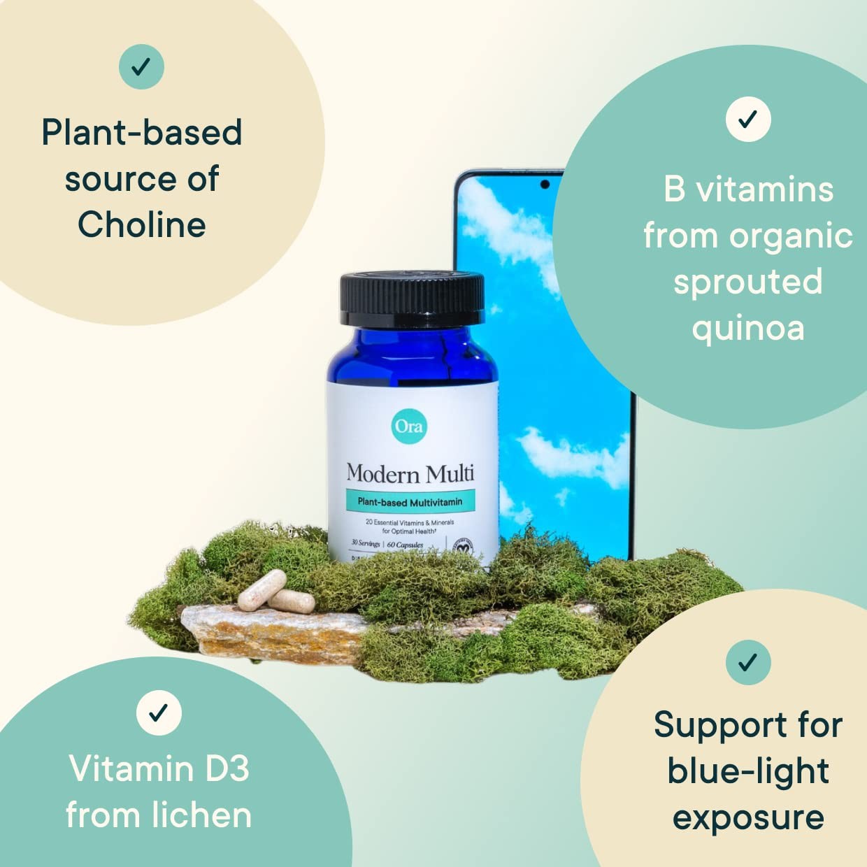 Ora Organic Plant Based Multivitamin for Women 60 Count (Pack of 1), White