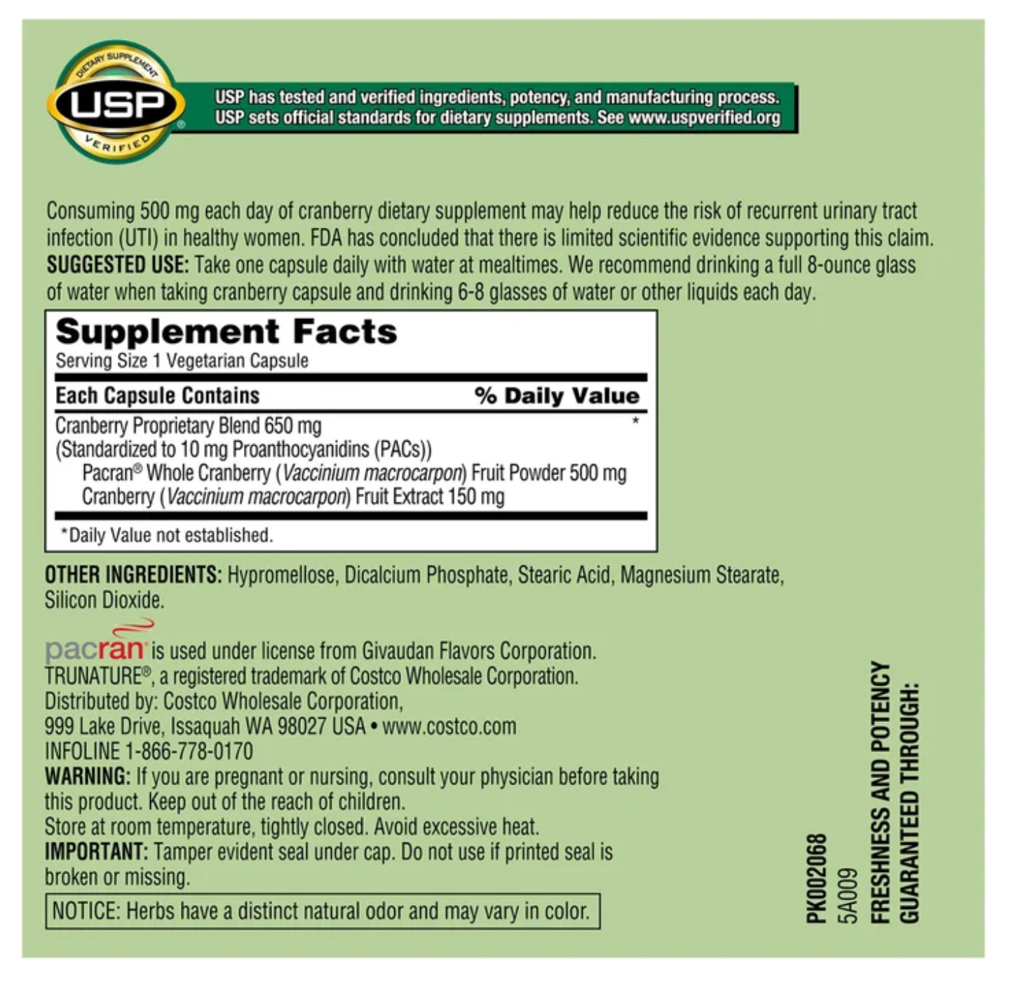 Trunature Cranberry 650mg 140 Capsules Urinary Tract Support Veggie Caps
