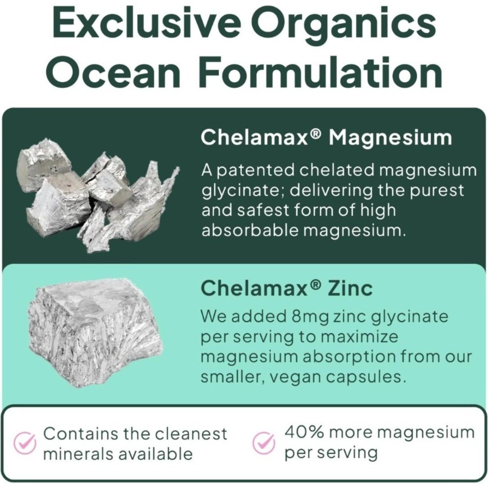 3 Pack Organic Ocean Pure Magnesium Glycinate with Zinc, 90 Capsules