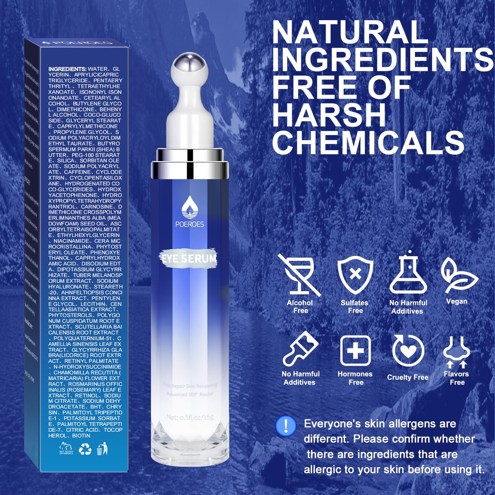 Eye Serum with 8% Caffeine Retinol Hyaluronic 0.5 Ounce (Pack of 1), Blue