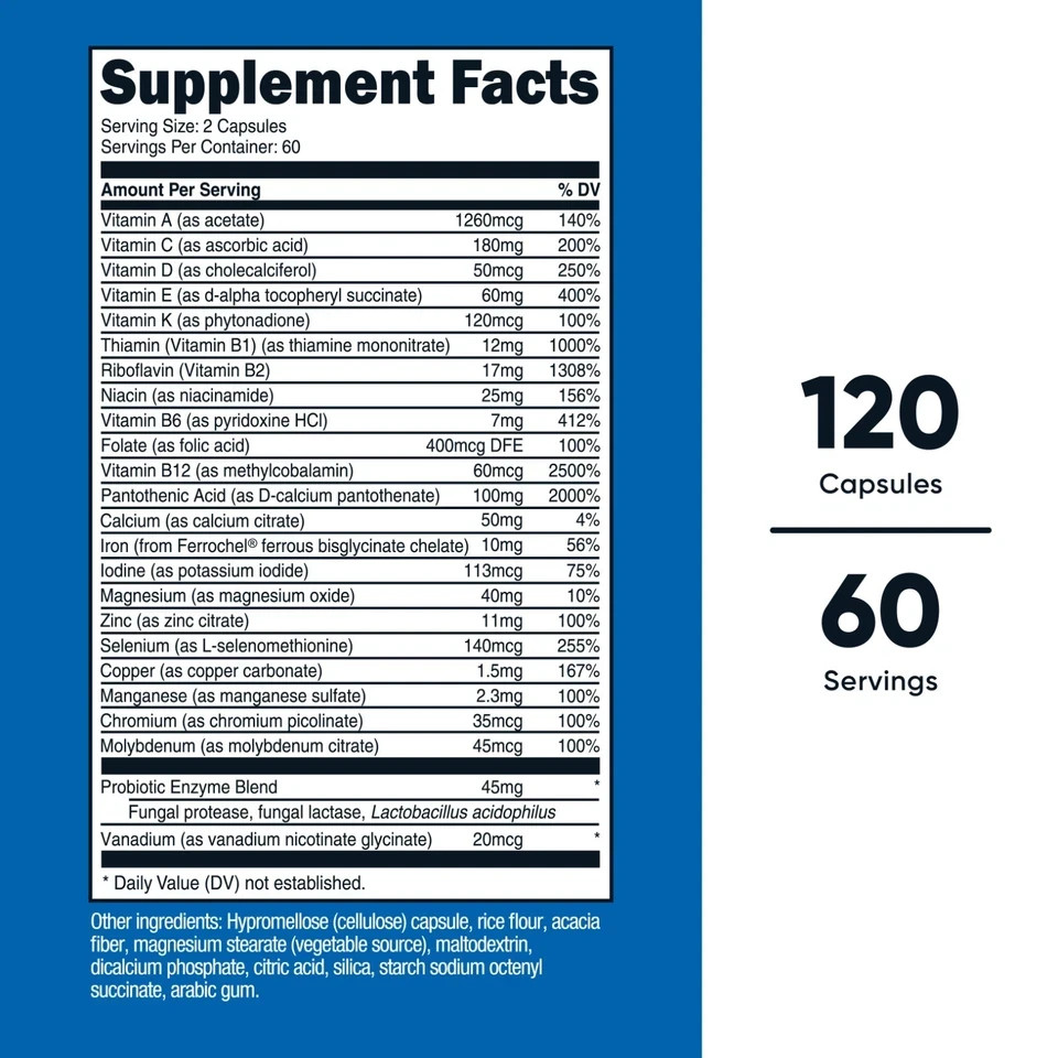 Nutricost Multivitamin with Probiotics 120 Vegetarian Capsules Daily Supplement