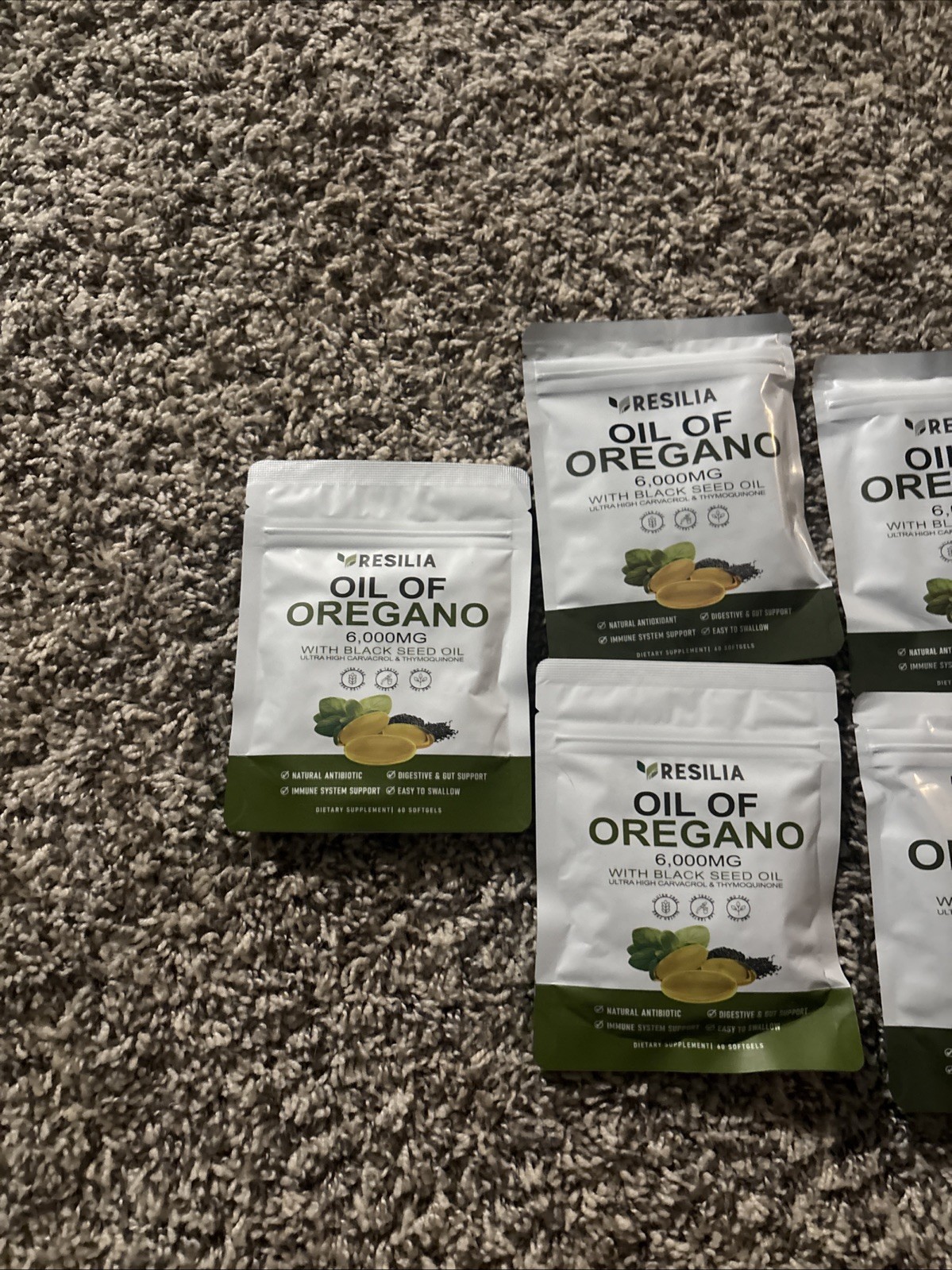 Lot Of 6 Packs Resilia Oil Of Oregano With Black Seed Oil 6,000 Mg 60 Tabs Each