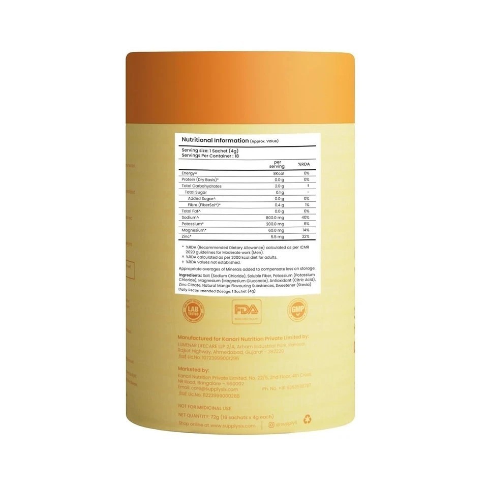 Supply6 Salts | Electrolyte Mix | Zero Added Sugar, (36 Servings, Mango) H495