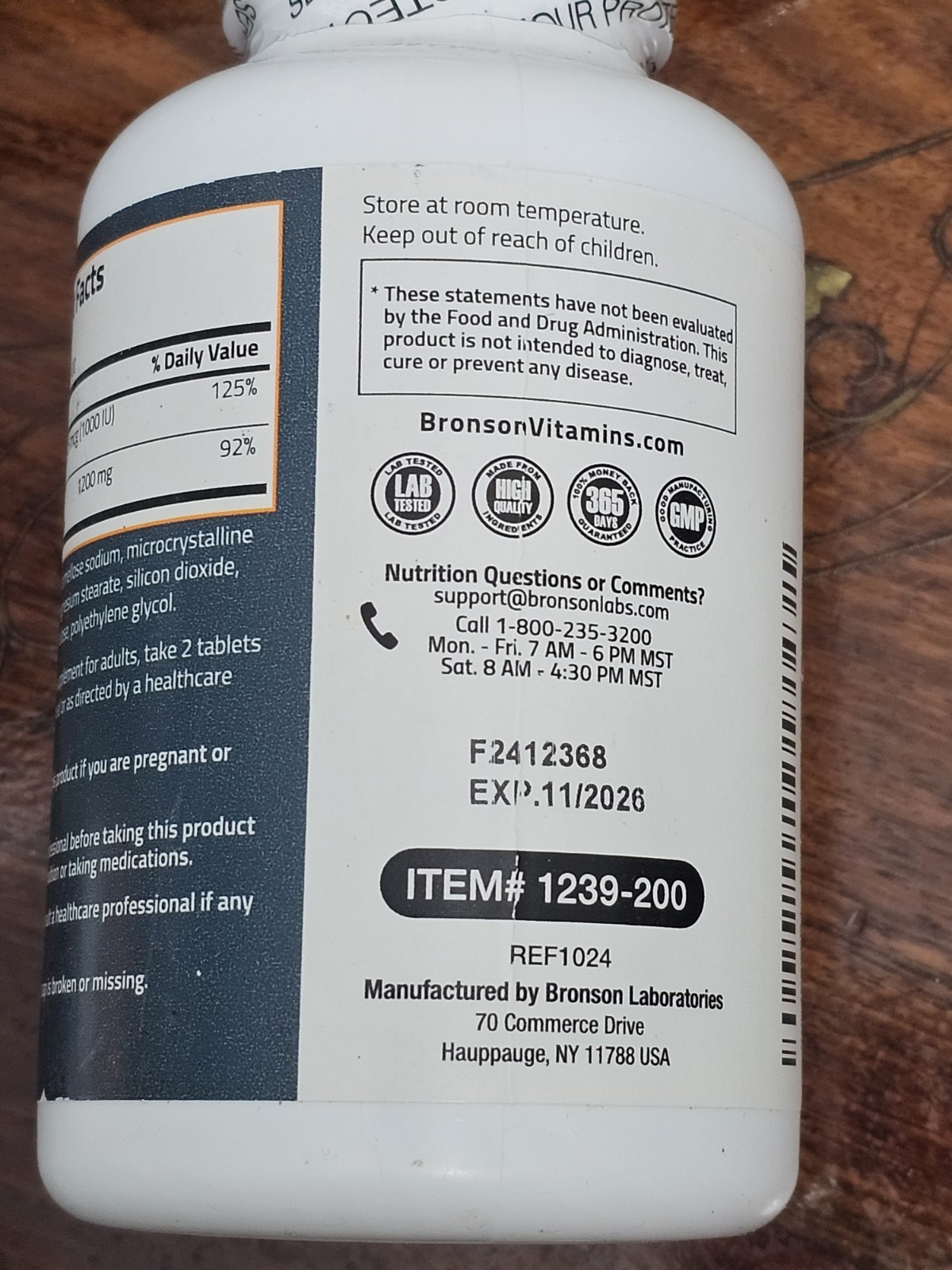 200 Tablets Bronson Basics Calcium Supplement 1200mg Plus Vitamin D3 Exp 11/26
