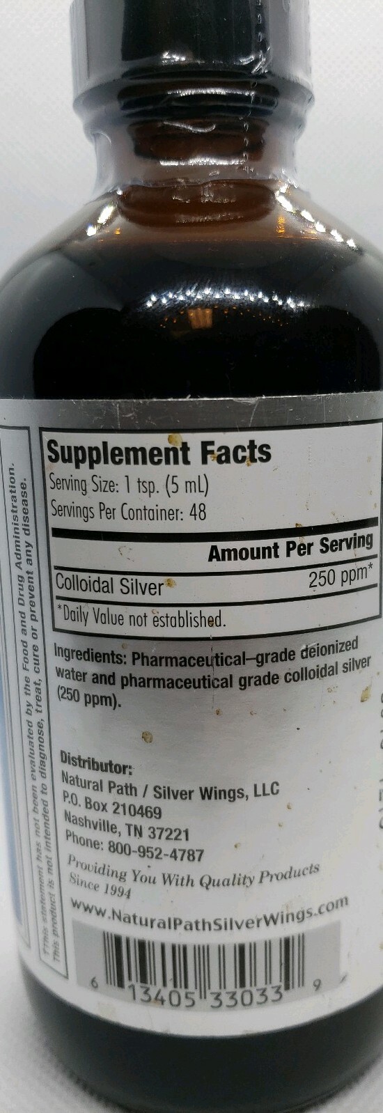 CHOOSE ONE: Silver Wings Collodial Silver 250PPM Cap Top 8, 16, OR 32 Fl Oz