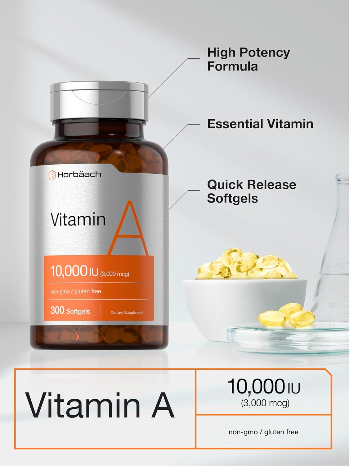 Vitamin a 10000 IU Softgels | 300 Count | Non-Gmo, Gluten Free Supplement
