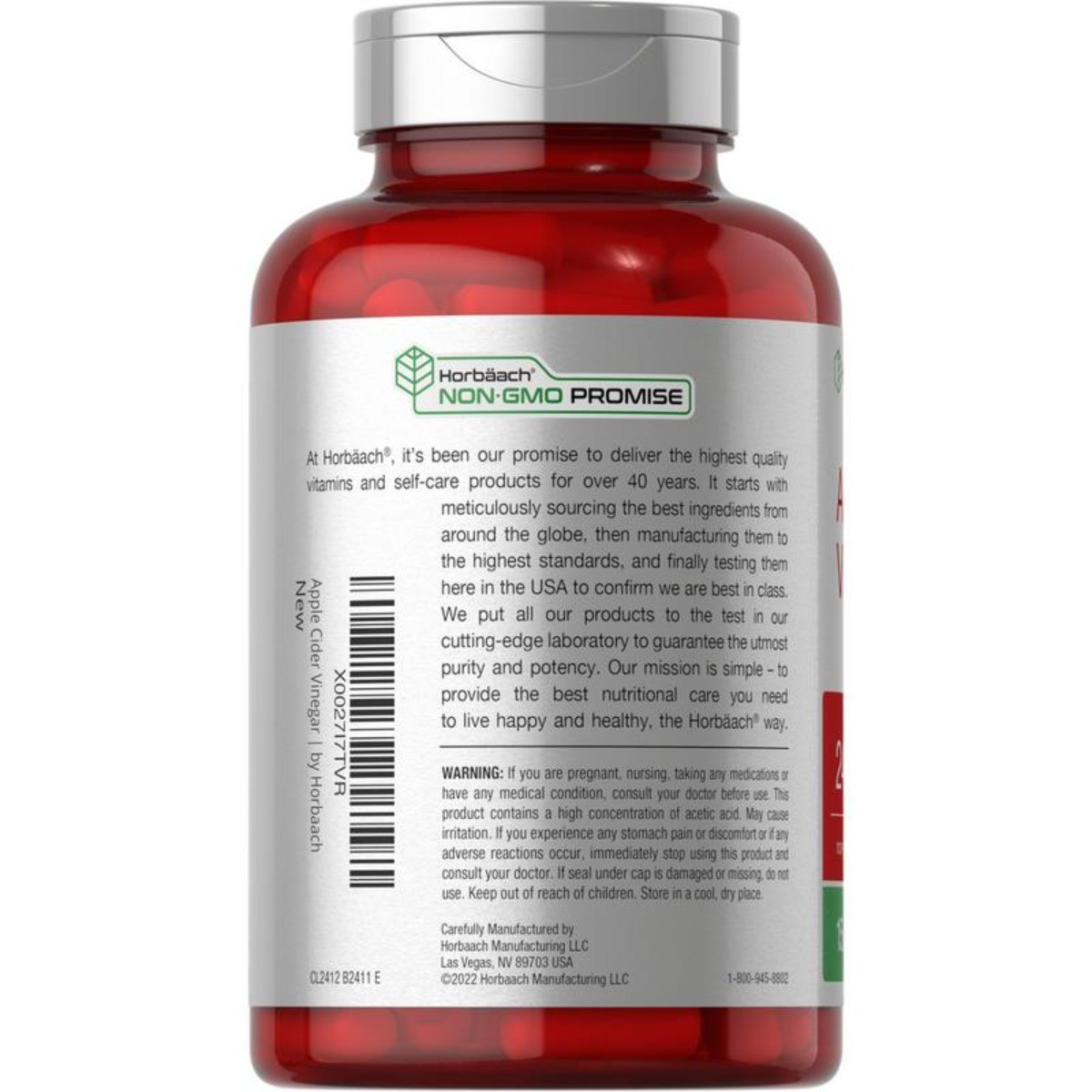 Horbäach Apple Cider Vinegar Capsules 2400mg -50 Count-Non-GMO & Gluten Free