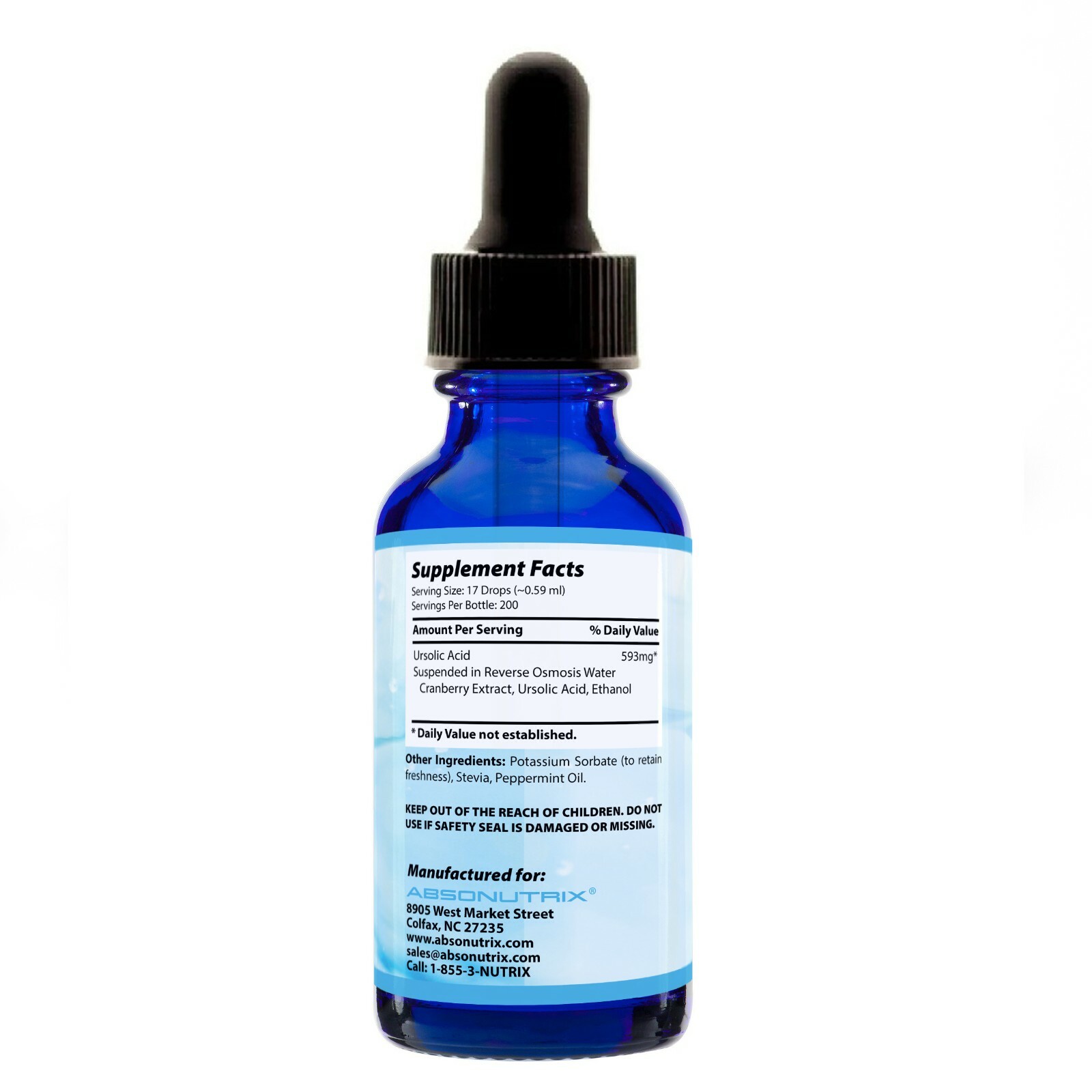 Absonutrix Ursolic Acid 593 mg per servings 4 Fl Oz Antioxidant Made in USA