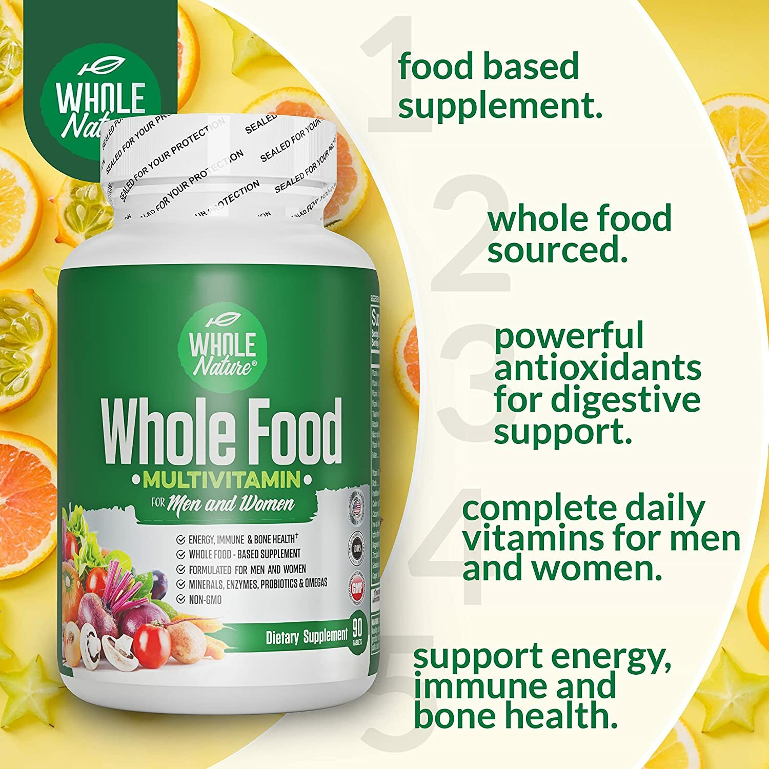 Whole Food Multivitamin for Plus Digestive Enzymes, Probiotics & Omegas, Non GMO