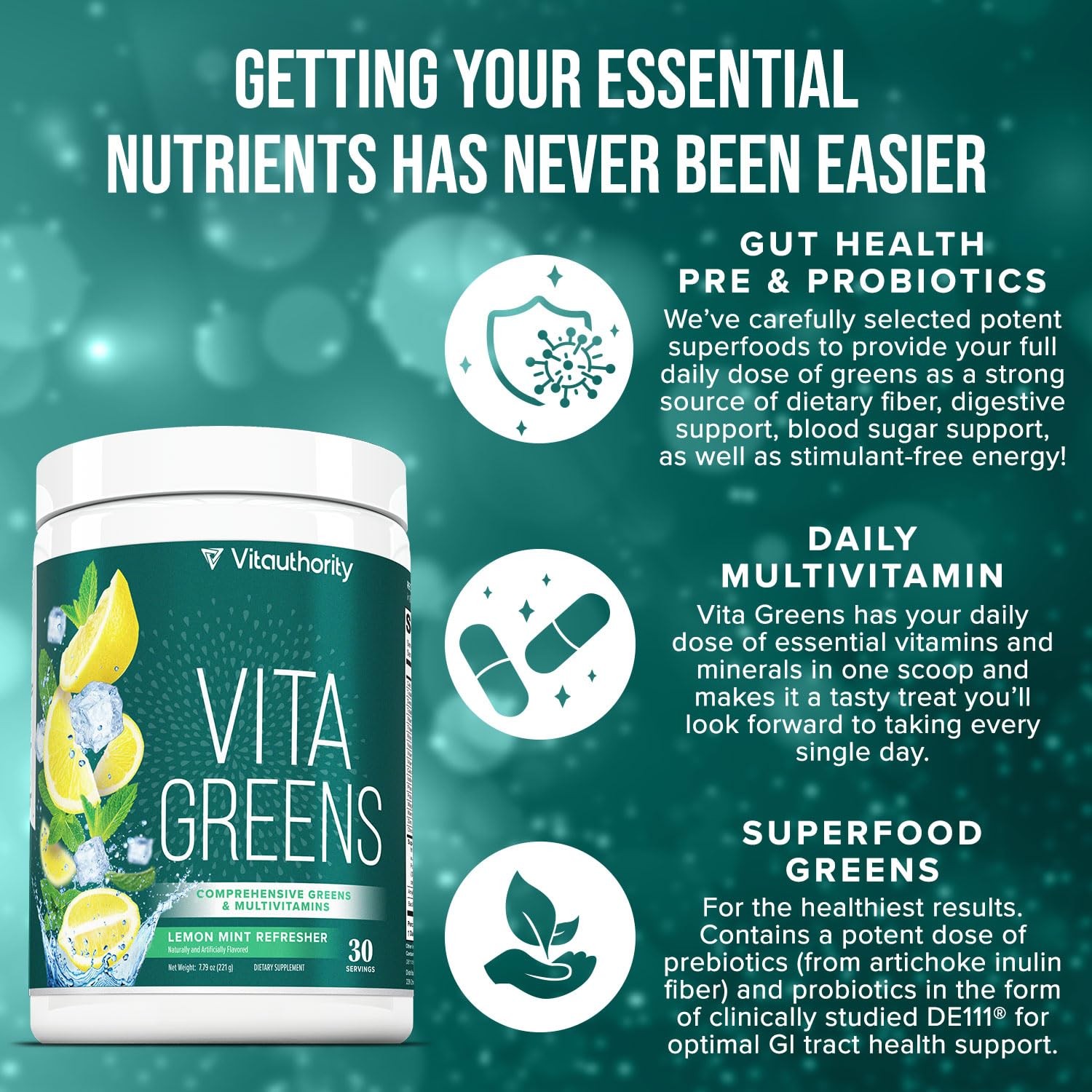 Vitauthority Vita Greens Superfood Powder: Immune and Digestion Support | Enh…