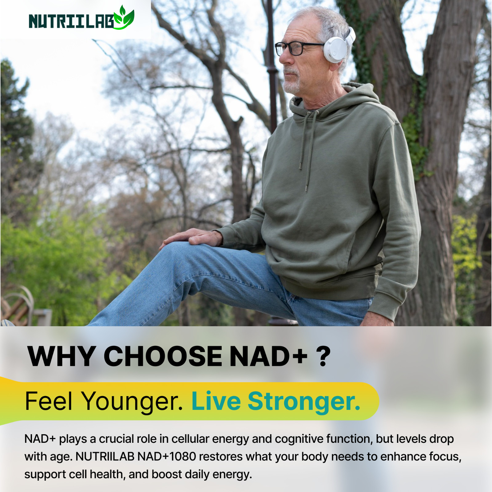 NutriiLab NAD+ Supplement Cellular Energy Anti-Aging DNA Repair Longevity Caps