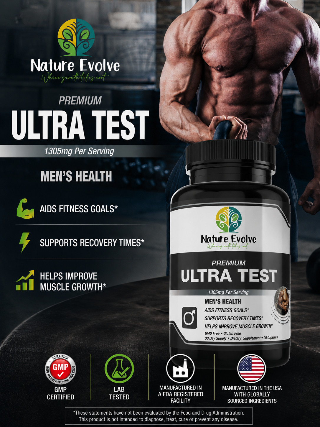 Nature Evolve Premium Ultra Test Men’s Health Support 1305mg Made In USA