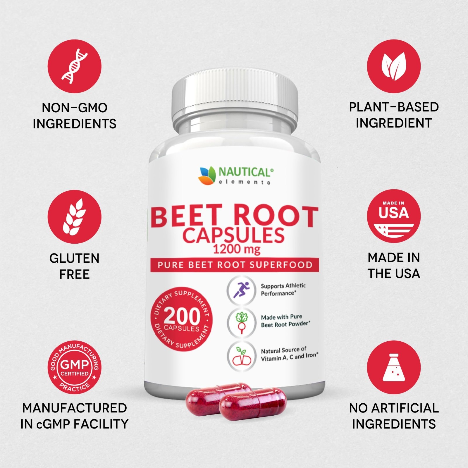 Beet Root Capsules 1200mg – 200 Count – Supports Blood Pressure, Energy & Digest