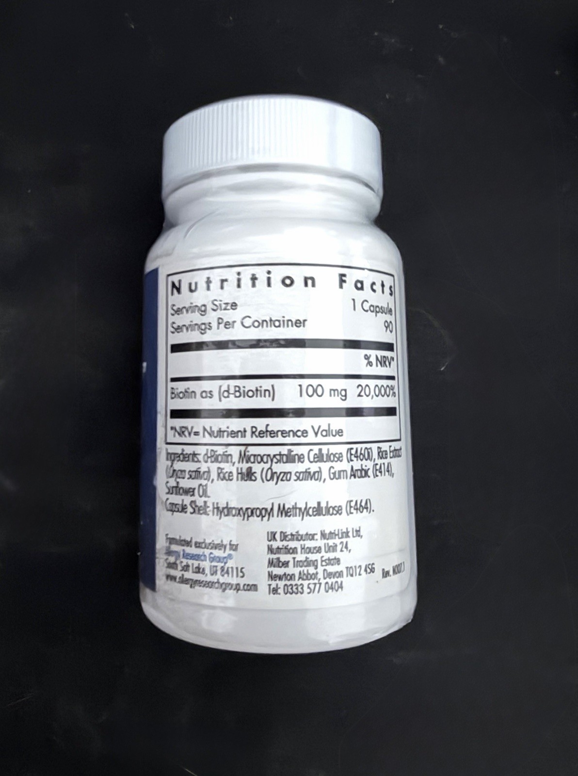 HiBiotin 100mg – 90 Veg Caps – Allergy Research Group – EXP:07/2027