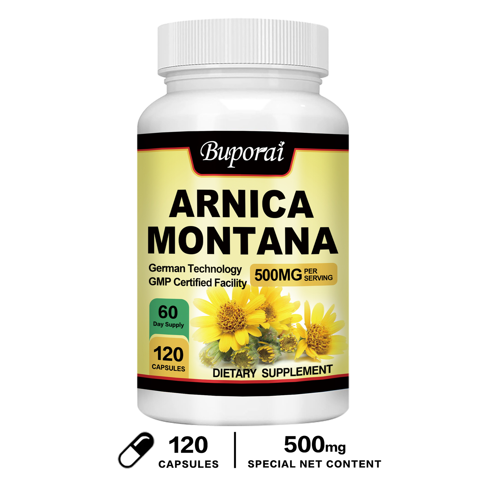 Arnica Montana 500mg -Reliever for Swelling & Bruises, Anti-Inflammatory Support