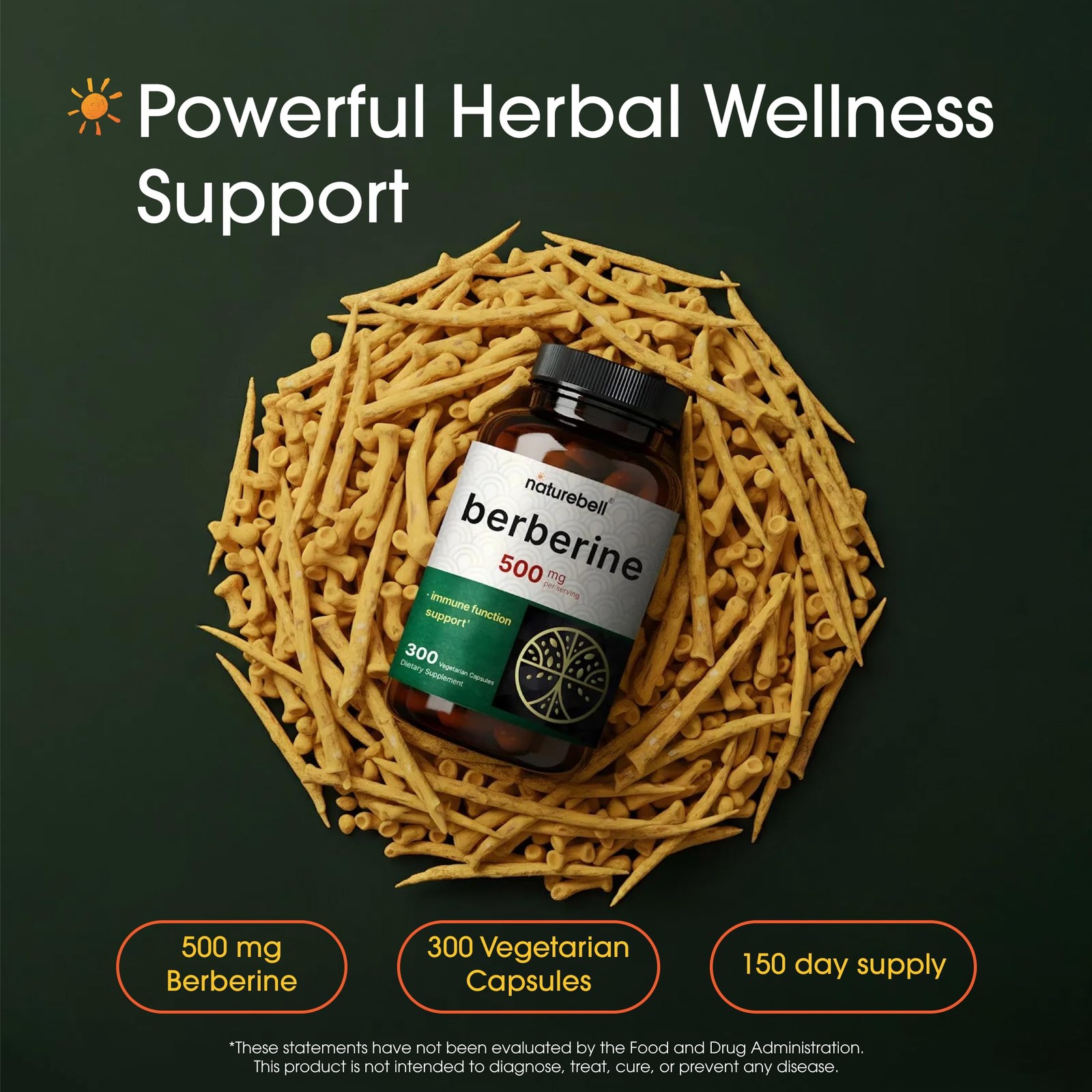 NatureBell Berberine 500mg – 300 Capsules – 97% Pure 300 Count (Pack of 1)