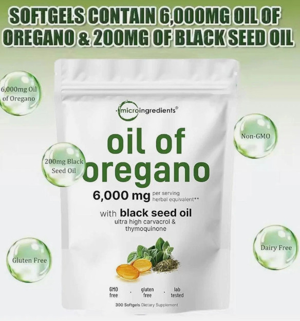 2 in 1 Oil of Oregano & Black Seed Softgels Count with Carvacrol,Immune Supports