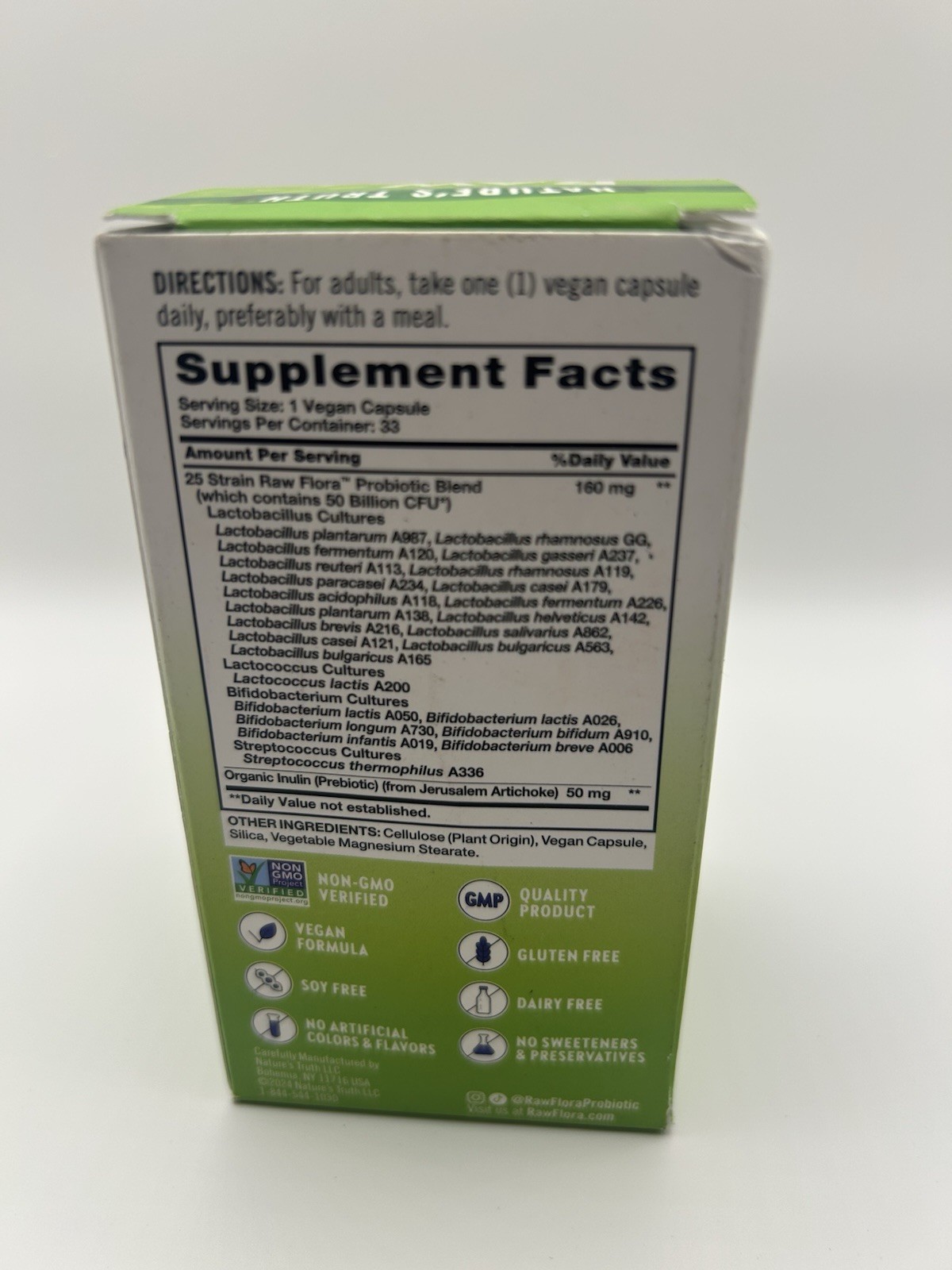 Nature’s Truth Daily Digestive Raw Flora Probiotic-25 50B 33 Capsules 8/2026