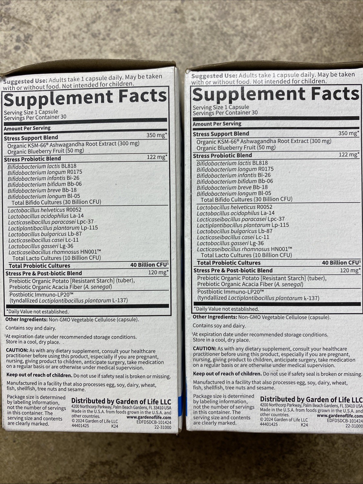 2 Garden of Life ~ 40 Billion CFU Digestive & Stress Daily Care 60 TOTAL!
