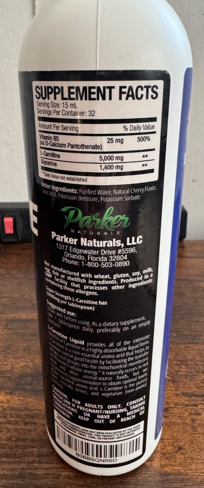 16 oz Parker Naturals Concentrated Cherry Flavored L-Carnitine Liquid 5000mg