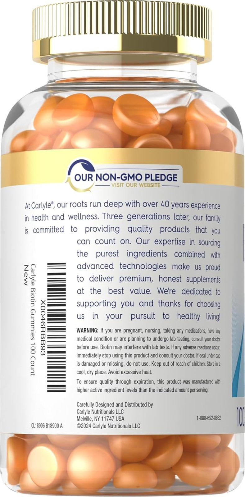 Biotin 10000Mcg Gummies | 100 Count | Peach Flavor Supplement | Vegan, Non-Gm…