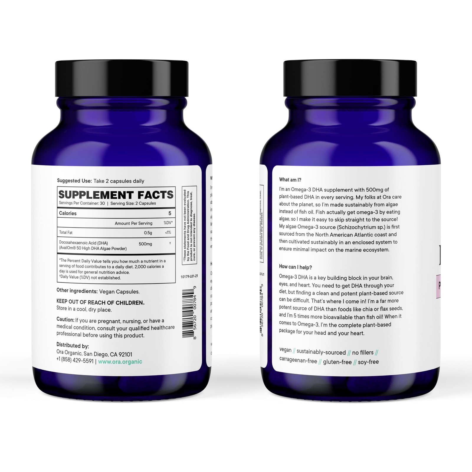 Ora Organic Vegan Omega 3 Supplement 500mg DHA for Brain, Eye, and Heart Hea…