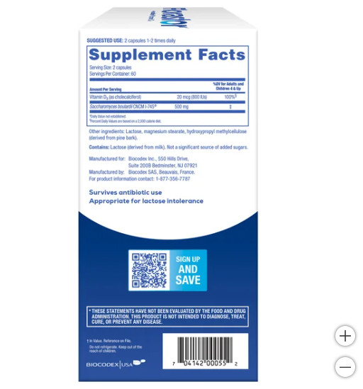 Florastor Daily Probiotic with Vitamin D3, 120 Vegetarian Capsules, Exp:09/2025+