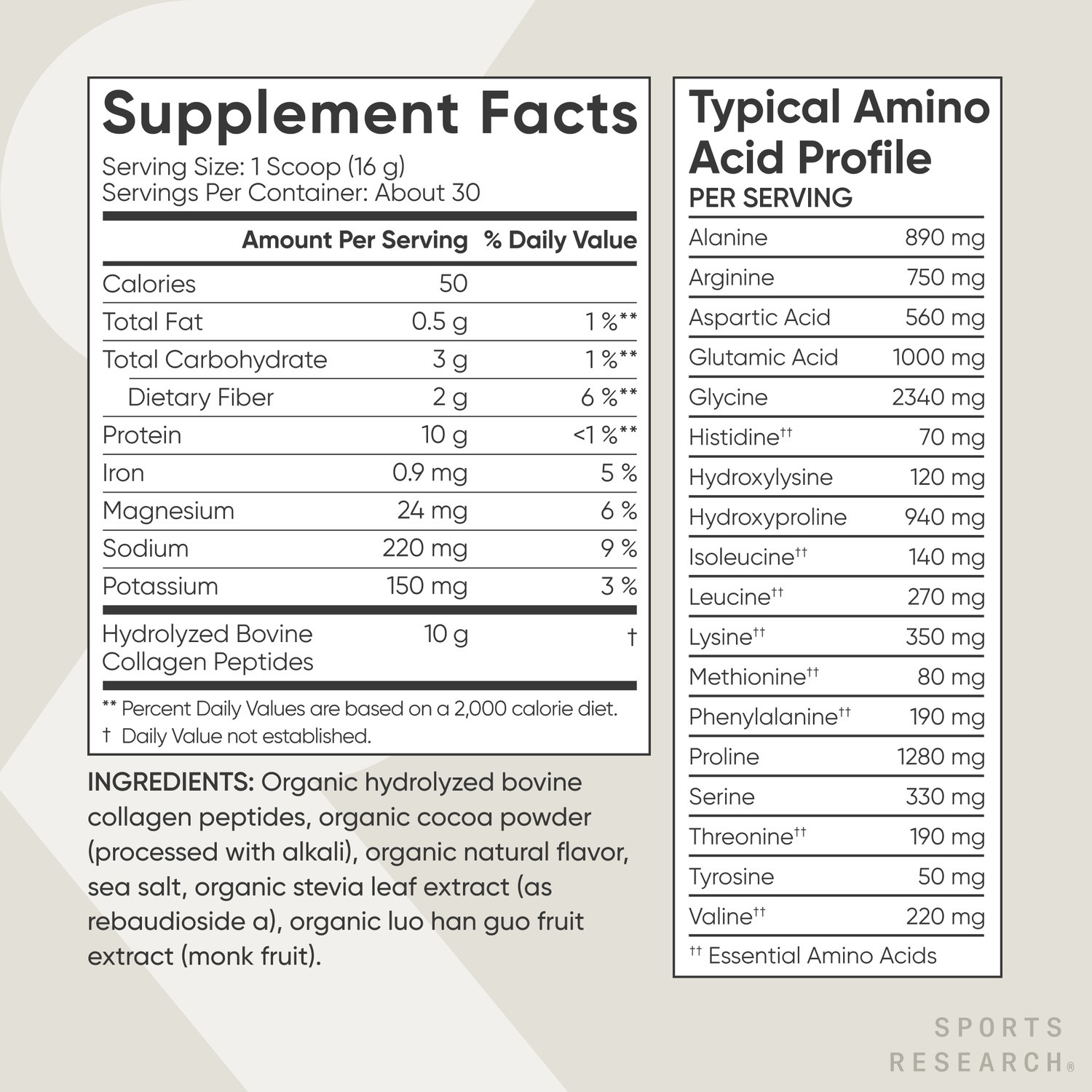 SR Organic Collagen Powder Hydrolyzed Type I & III Protein Dark Chocolate Flavor