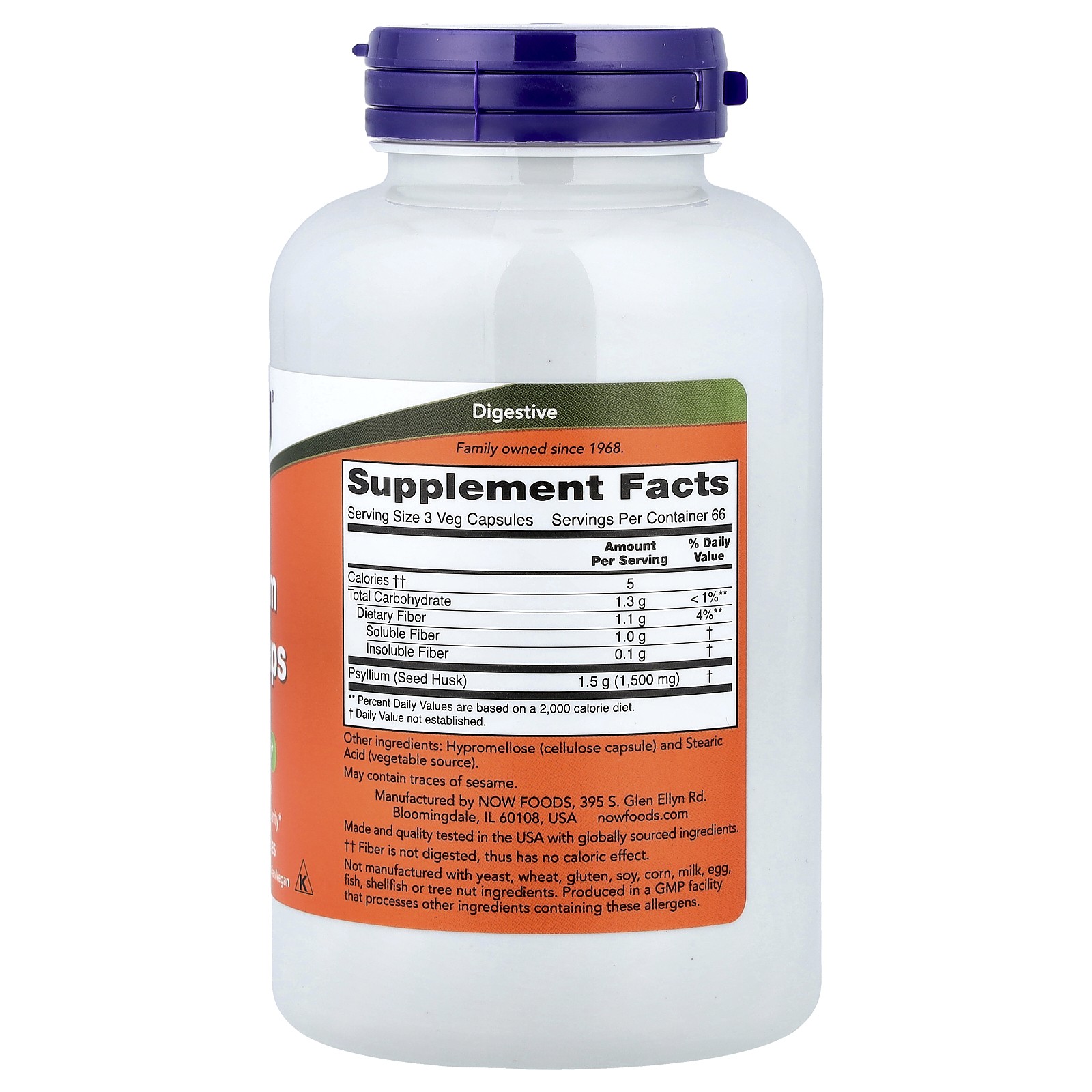 Psyllium Hush Caps, 500 mg, 200 Veg Capsules