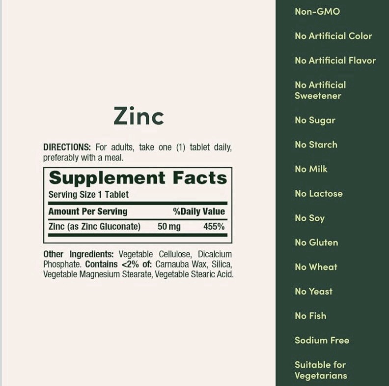 Nature’s Bounty Zinc 50mg 250 Caplets Immune Support Non-GMO No Artificial Color