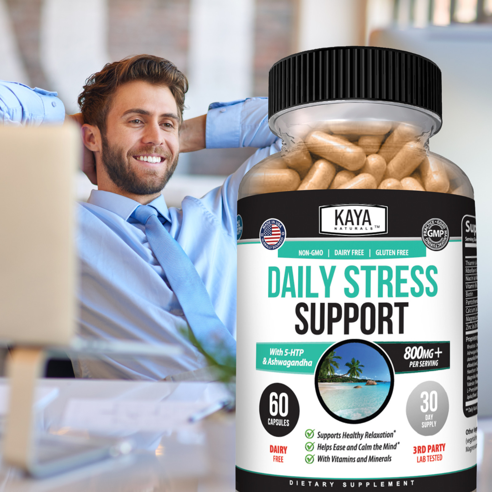 (2 Pack) Natural Anti Anxiety & Stress Relief 60 Ct, Combat Stress, Non-Drowsy