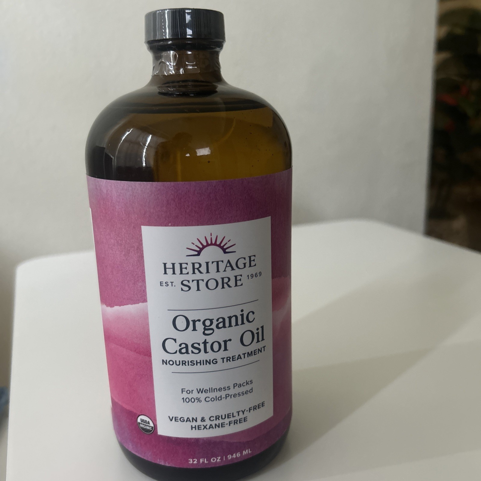 Heritage Store Organic Castor Oil 32 FL OZ (946 ml) Nourishing Treatment Glass