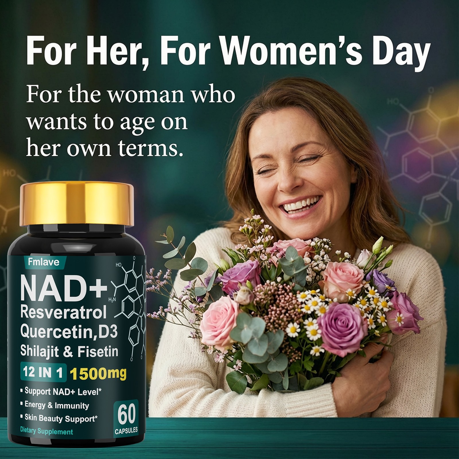 NAD supplement, 1500mg resveratrol containing supplement, 60 capsules Free ship