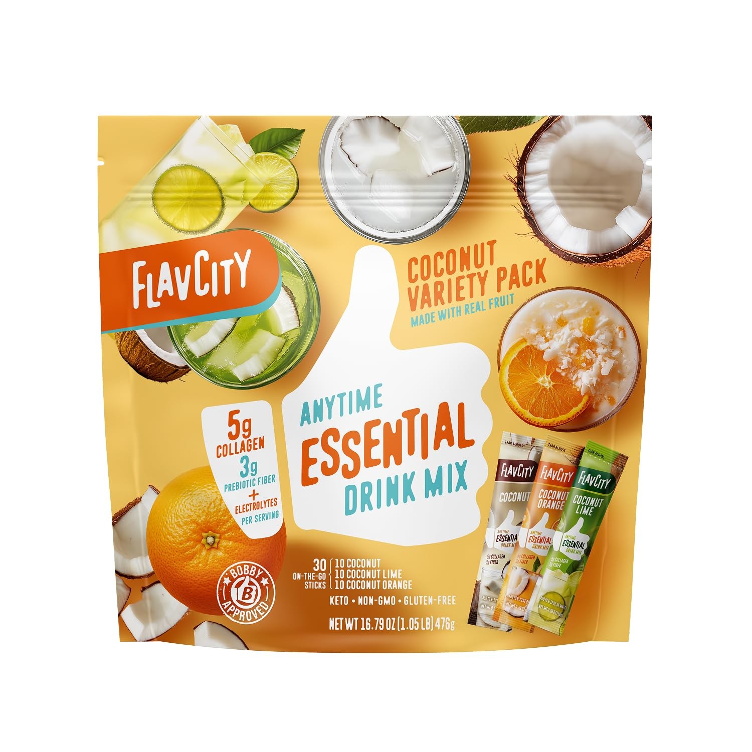 Anytime Essential Coconut Variety Pack – Powder Drink Mix Packets with Collag…