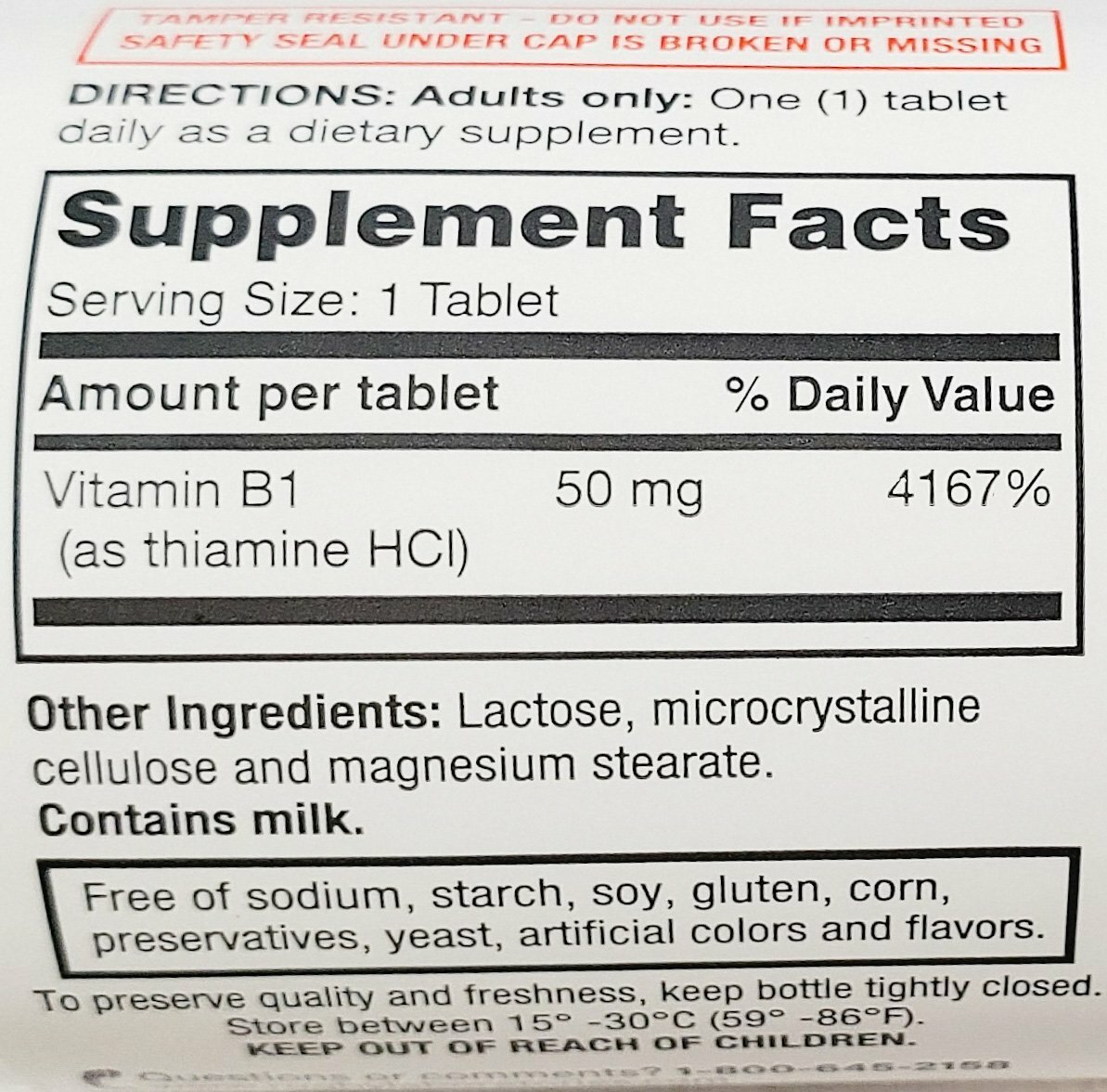 Rugby Vitamin B1 50 mg 100 Tablets -Expiration Date 11-2025