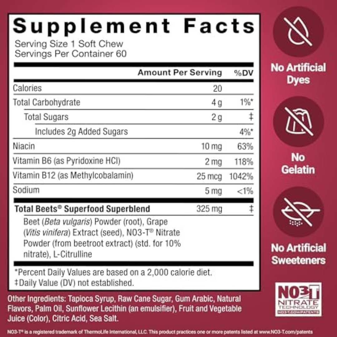 Force Factor Total Beets Blood Pressure Support, Beet Root Supplement Soft Chew