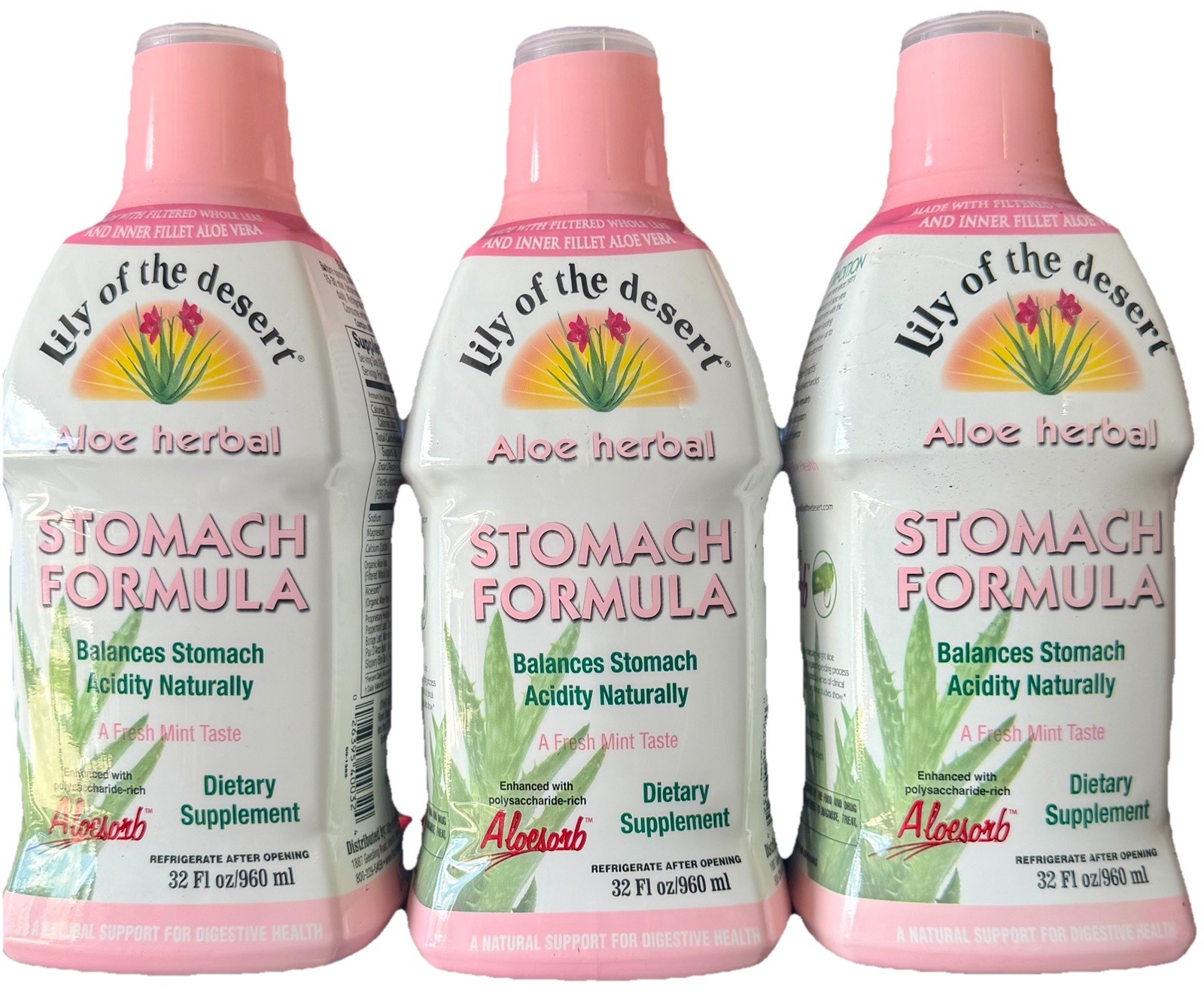 (3x) Aloe Herbal, Stomach Formula, Fresh Mint, 32 fl oz (960 ml) Each FAST SHIP
