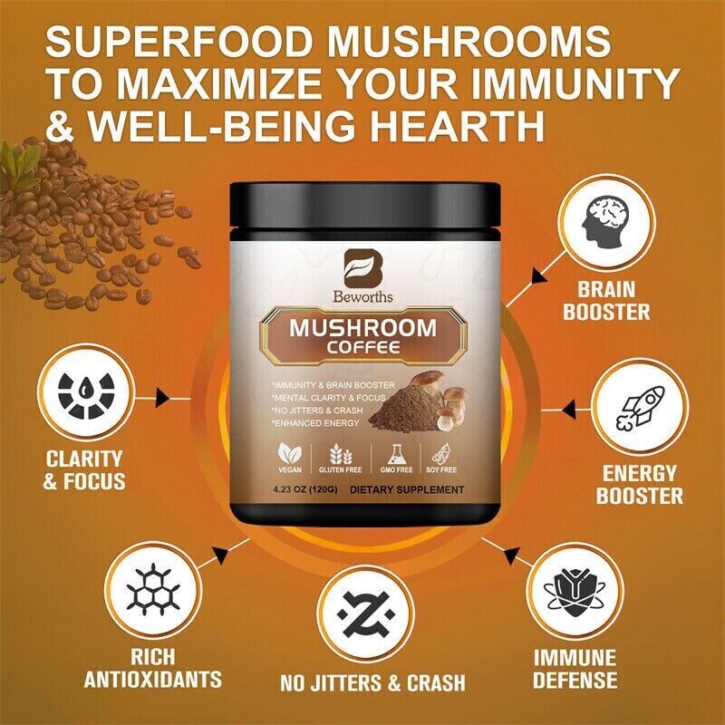 Organic Lions Mane Mushroom Coffee Powder 120g Brain & Memory Hericium Erinaceus