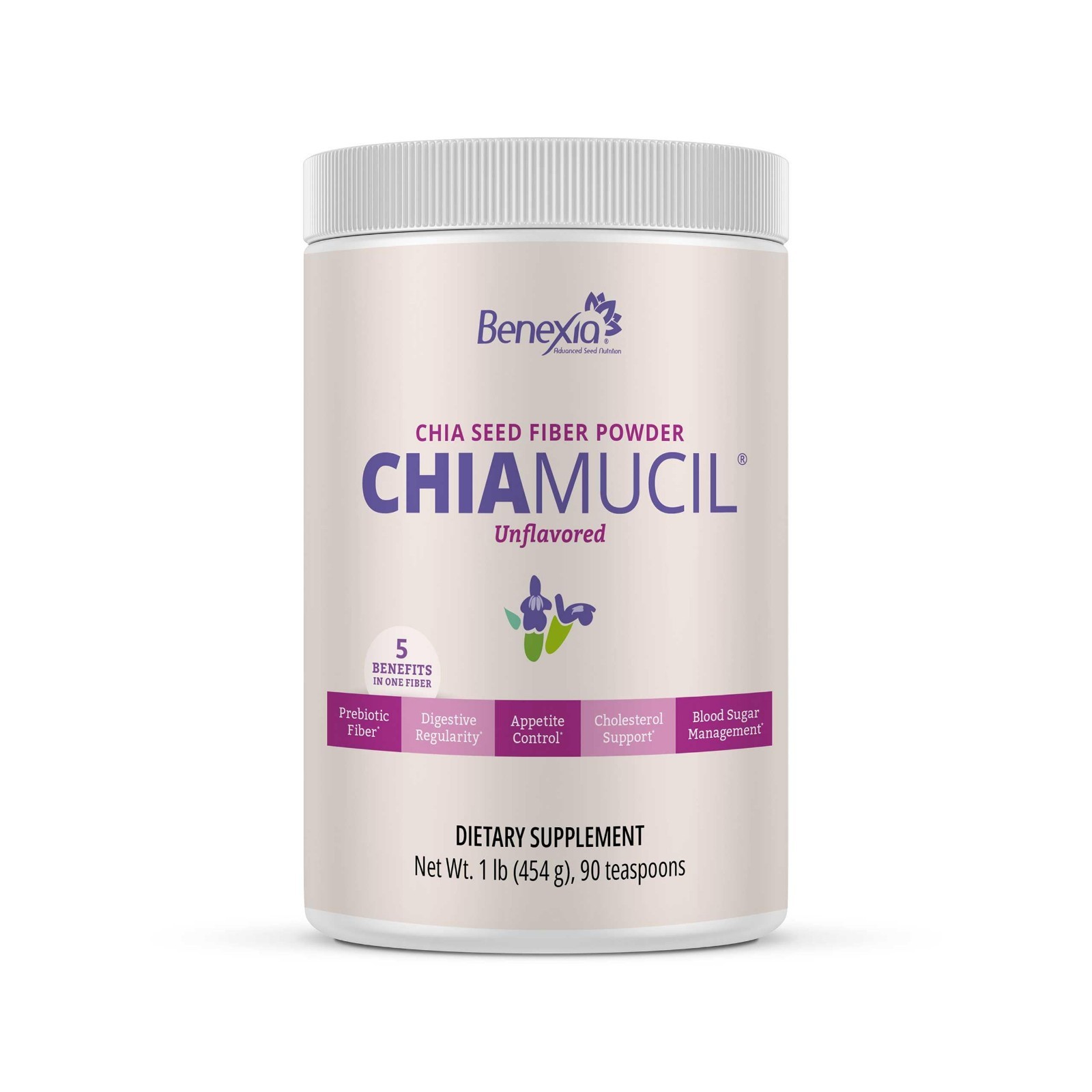 Prebiotic Chia Fiber Powder & Inulin, Unflavored, 45 Servings, Vegan, Non-GMO, D