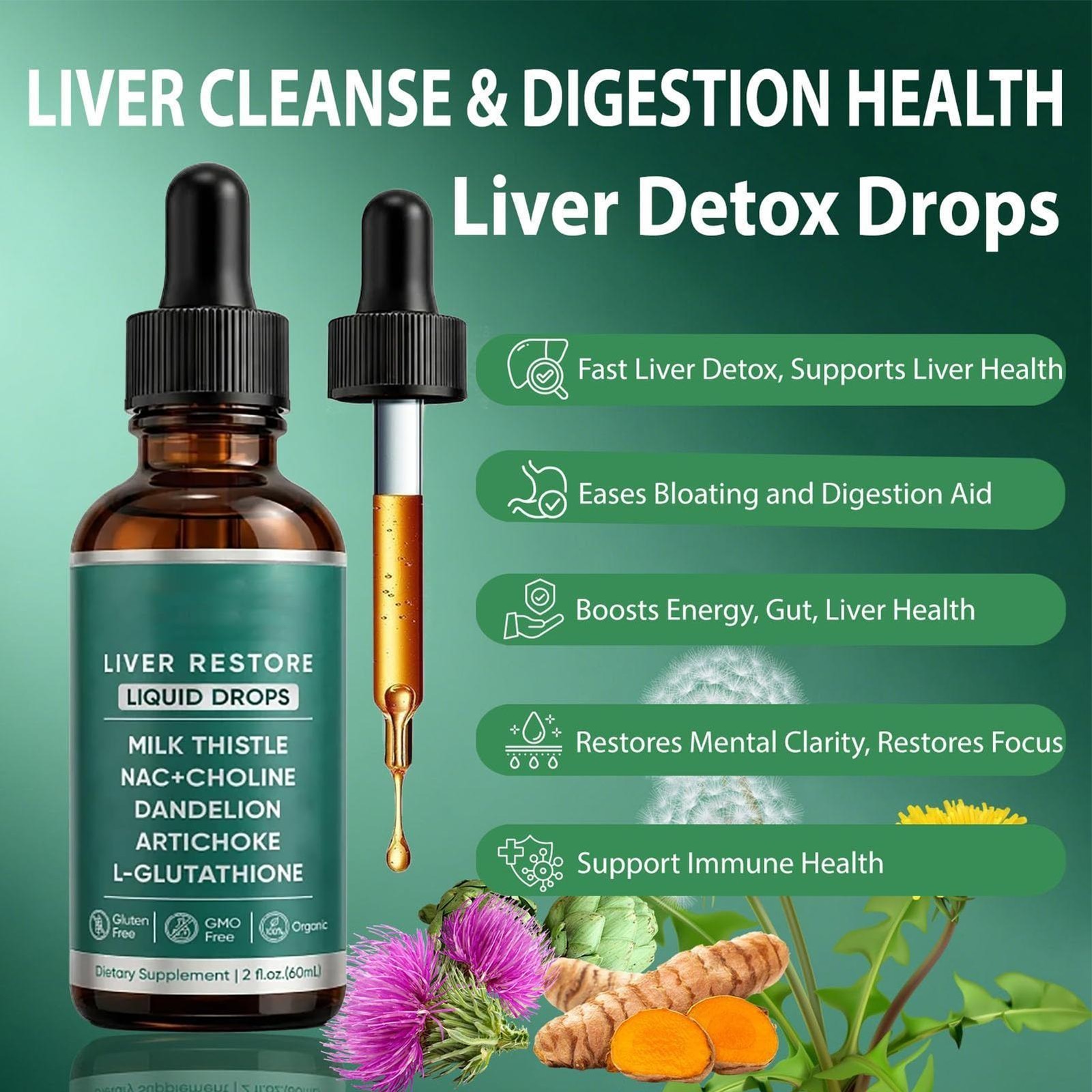 Purelia Liver Restore Drops – Complete Liver Detox Support Supplement 60ml 1-5x